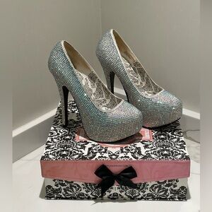 Bordello Glittering Silver Platform Heels